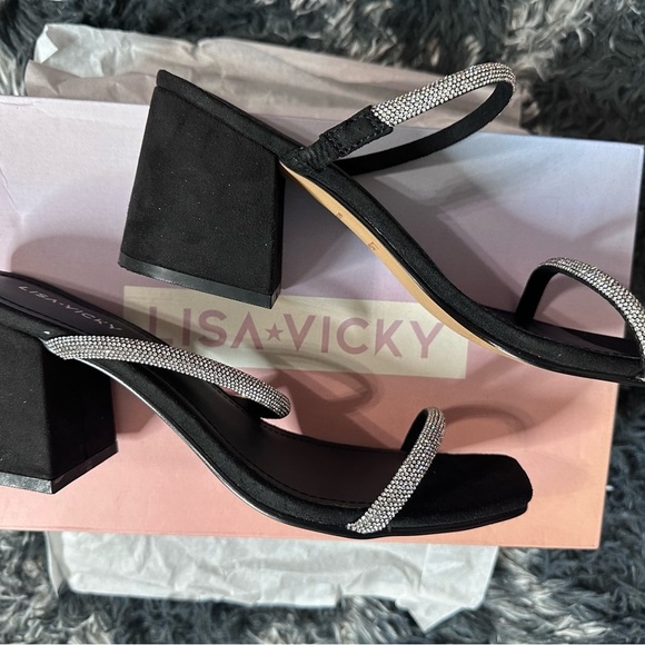 Lisa Vicky Mood Pavé Block Heel Slide Sandal in Black Hotfix 
NIB SIZE 9 - Picture 7 of 8